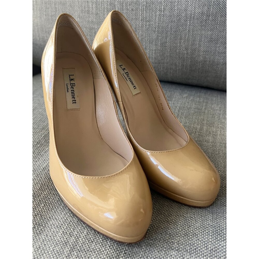 LK Bennett Sledge Platform Pump in Beige Patent Leather, Size 6.5 EU 36.5 - Picture 2 of 15